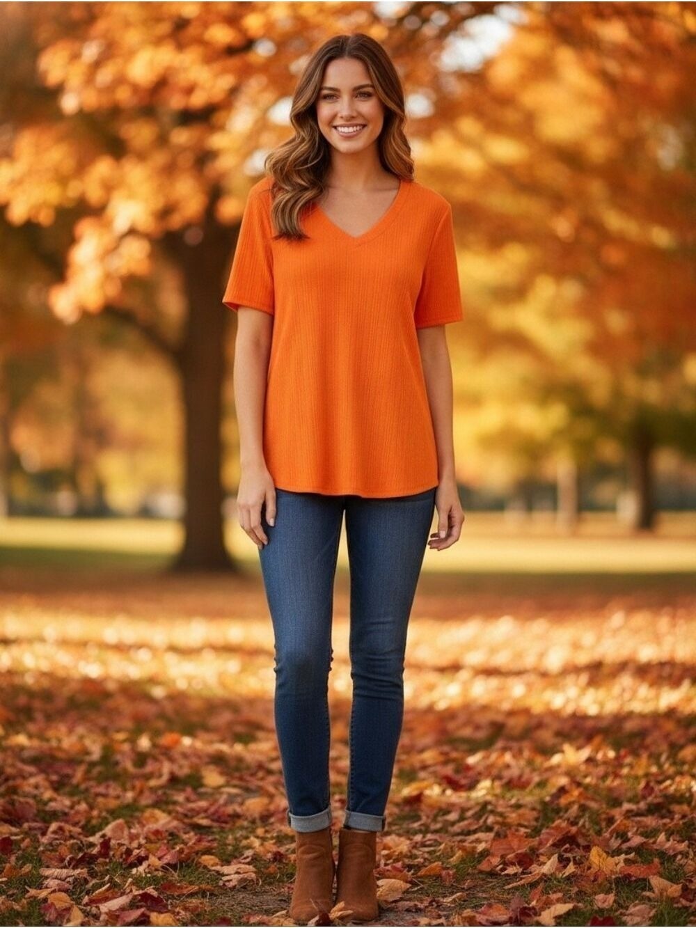 Jessica Simpson Bright Orange V-Neck Short Sleeve Tee